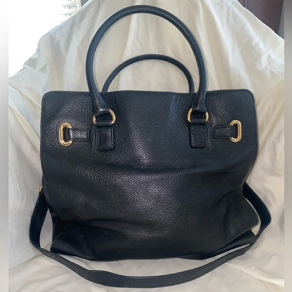 Michael‎ Kors Hamilton Black Satchel with Gold Accents - Picture 4 of 6